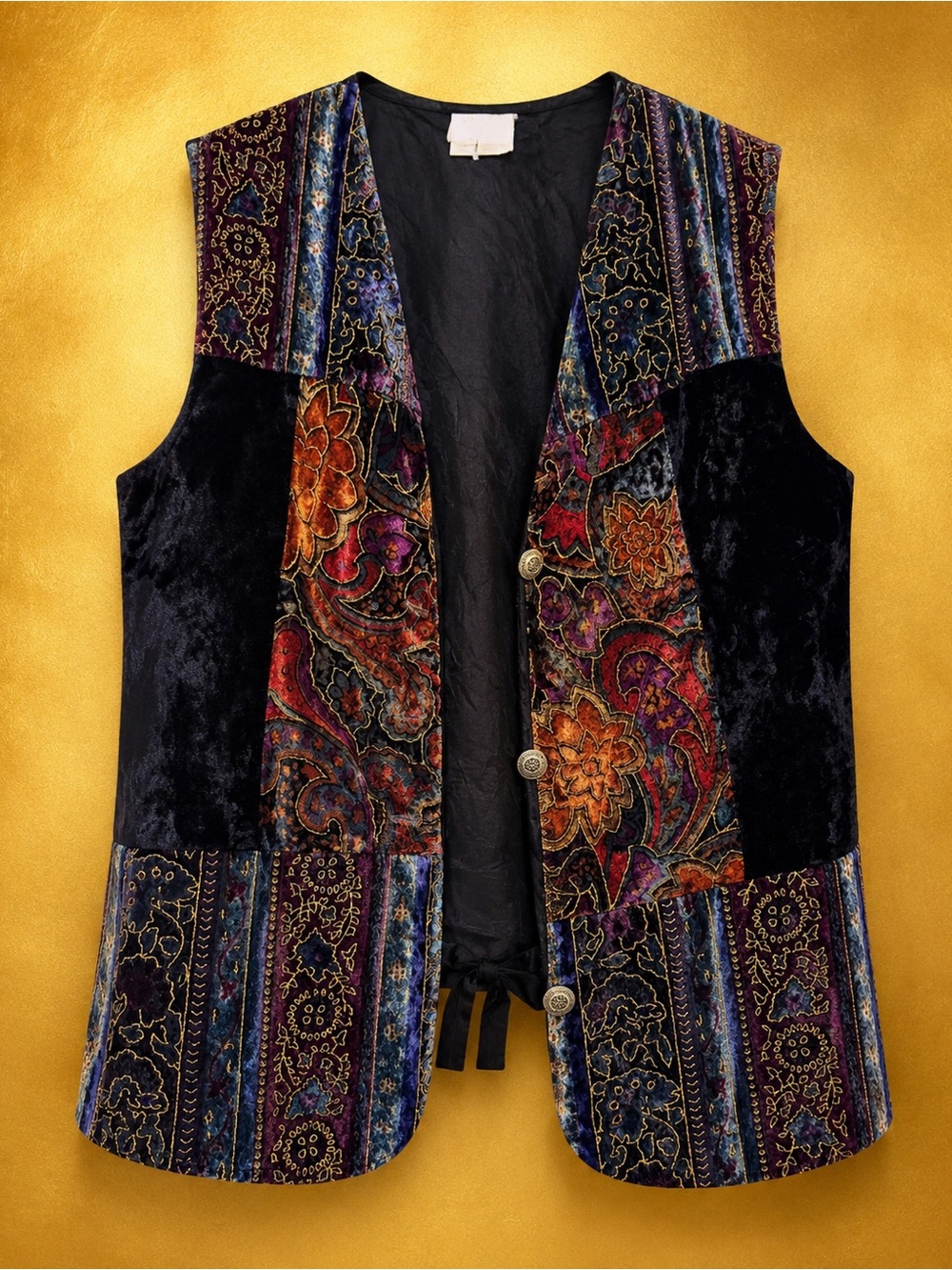 Velvet Patchwork Boho Vest in Jewel Tones